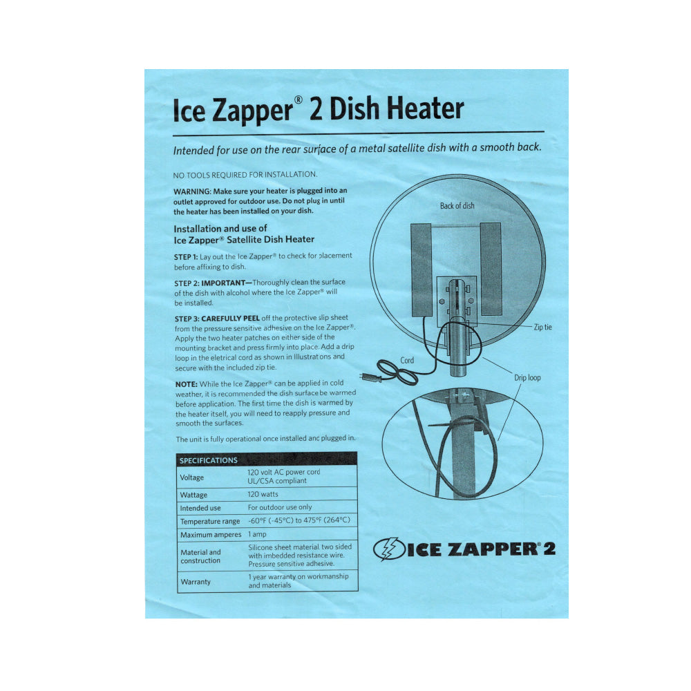 Ice Zapper 2 Satellite Dish Heater w Manual Control