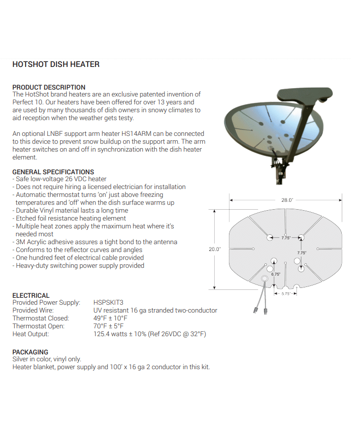 200 Watt Hot Shot Satellite Dish Heater Kit (HSPSKIT5)