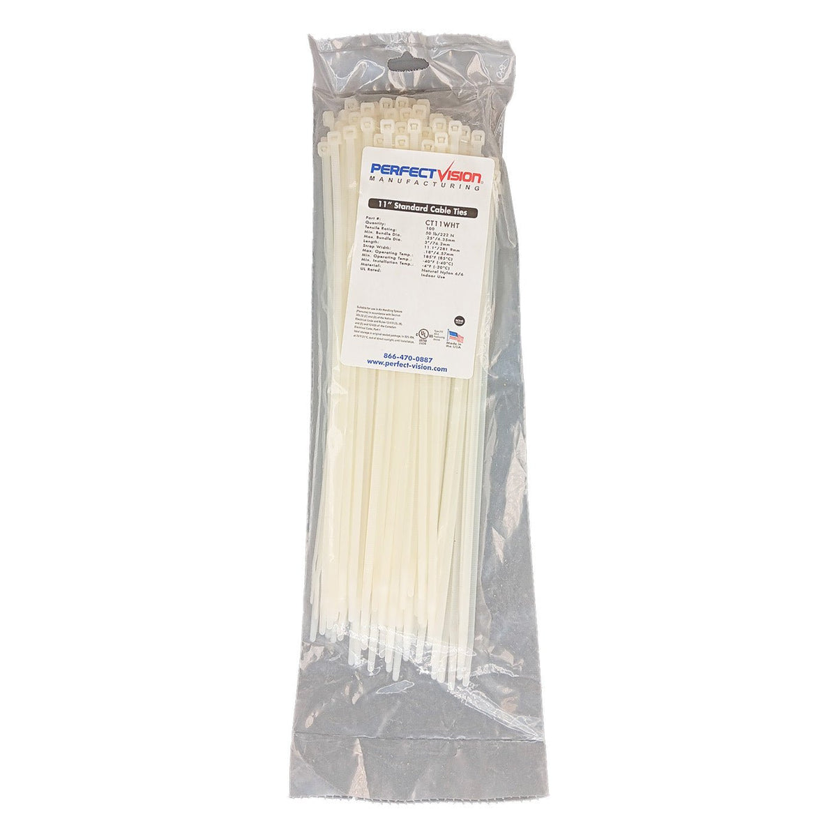 11" White Nylon Zip Ties, Indoor/Outdoor, 50lb, Heavy Duty, Directv Approved - The Satellite Shop