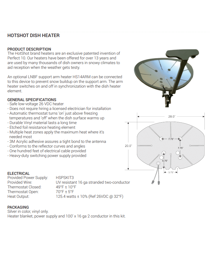 150 Watt Hot Shot Satellite Dish Heater (HSSLNGRFKITV3) - The Satellite Shop