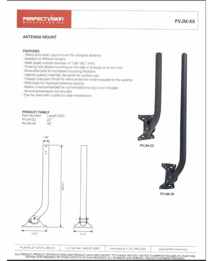 2 - Pack Universal 1 5/8" OD x 39" Inch Antenna J Mount (PVJM39 - 2pk) - The Satellite Shop