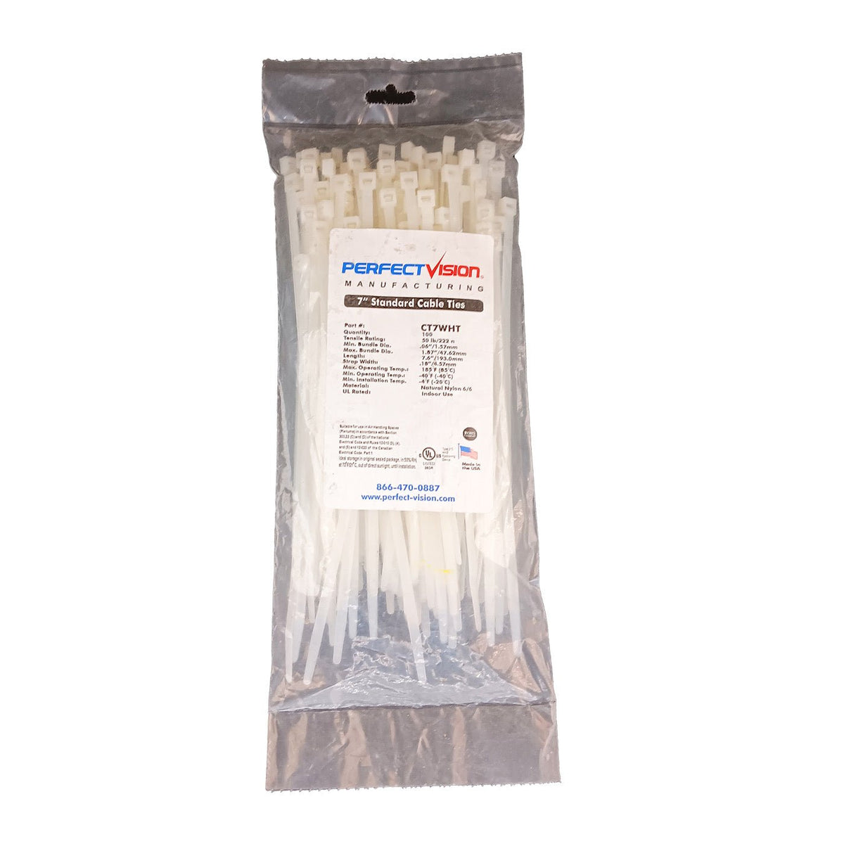 7" White Nylon Zip Ties, Indoor/Outdoor, 50lb, Heavy Duty, Directv Approved - The Satellite Shop