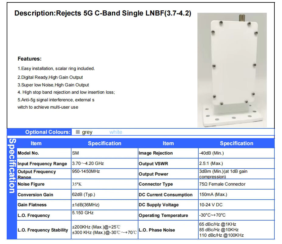 Low Noise C-BAND 5G Interference PLL LNB with Frequency From 3.7G-4.2G - The Satellite Shop