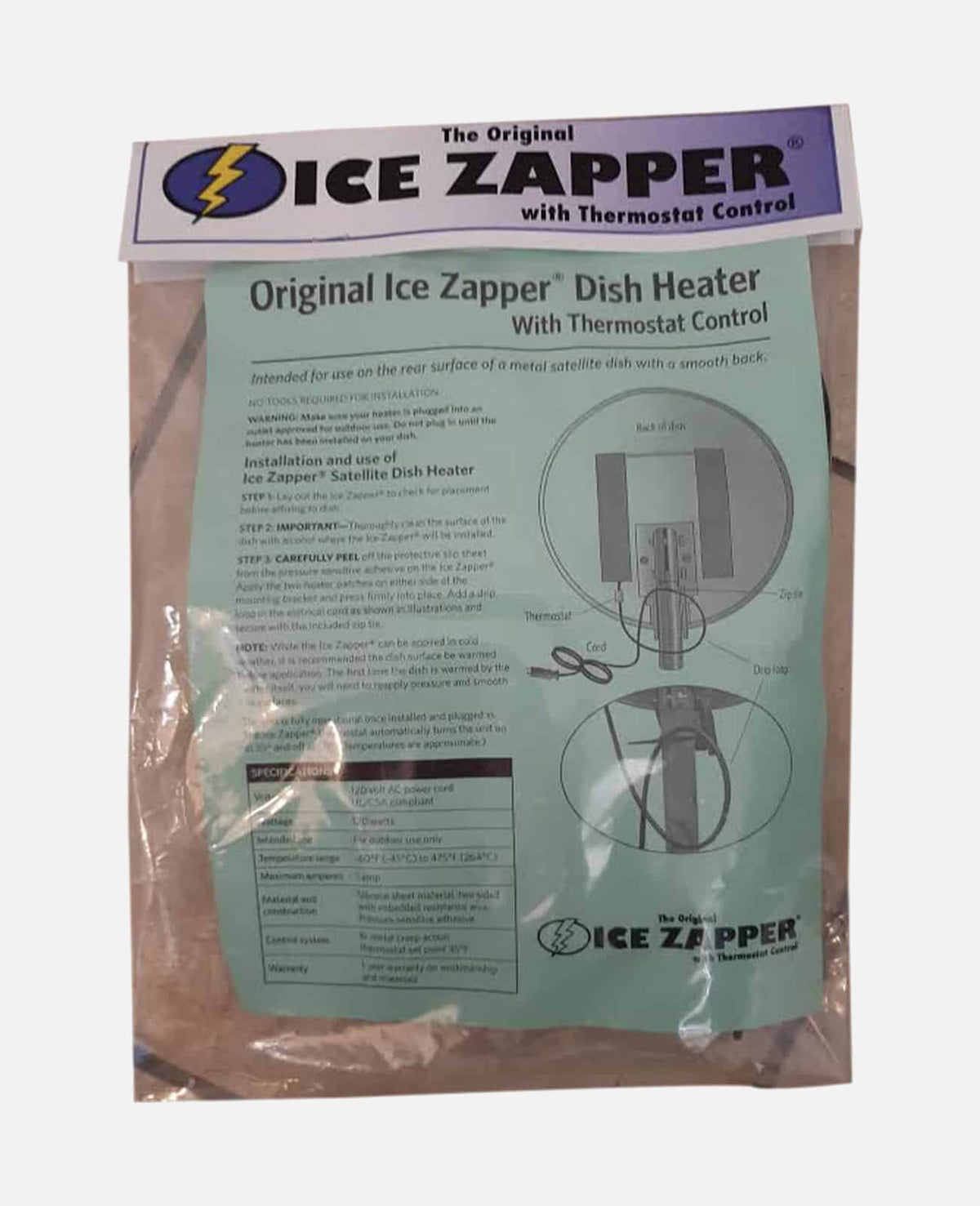 Ice Zapper Satellite Dish Heater w Thermostat (Original)