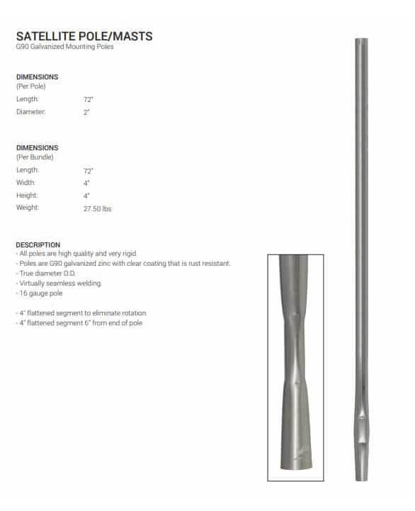 Directv Pole Mount 2" OD, 72" Long,16 GA (16/4 Packs) - The Satellite Shop