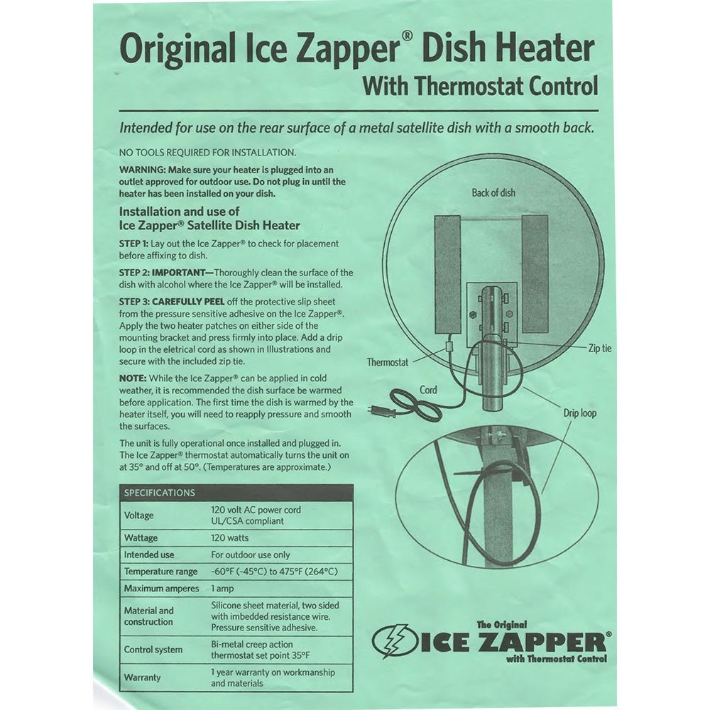 Ice Zapper Satellite Dish Heater w Thermostat (Original) - The Satellite Shop