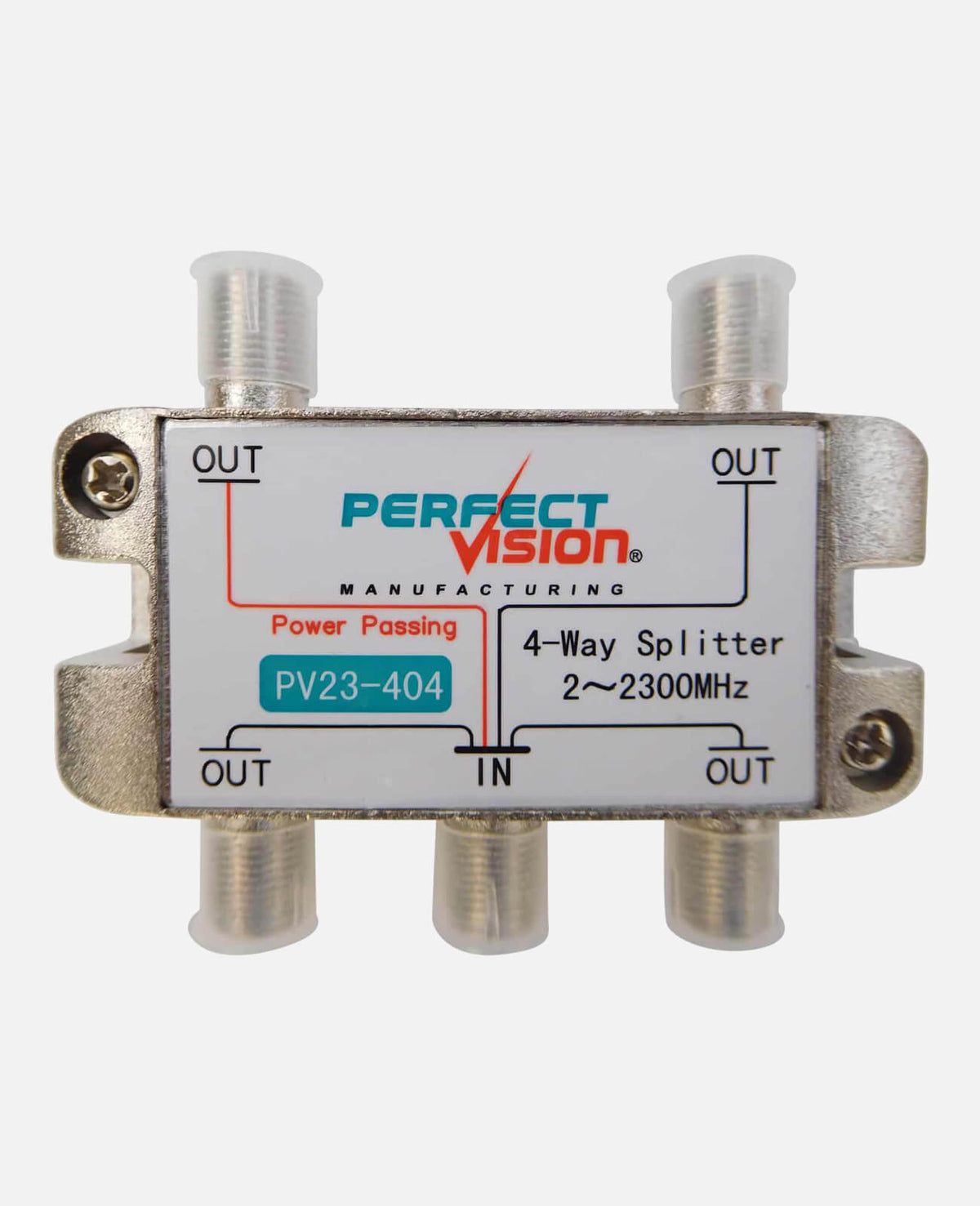 Perfect Vision 4 Way Coaxial Splitter 1 Port Power Passing 2 - 2300 Mhz (PV23404) - The Satellite Shop