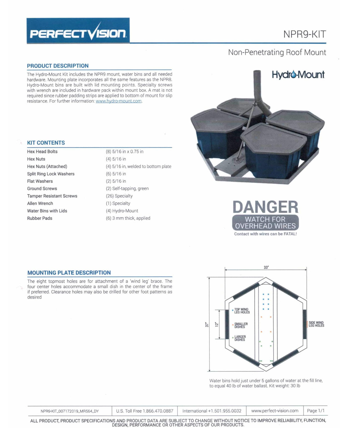 Perfect Vision Hydro - Mount Non - Penetrating Mount w 4 Bins (NPR9 - KIT) - The Satellite Shop