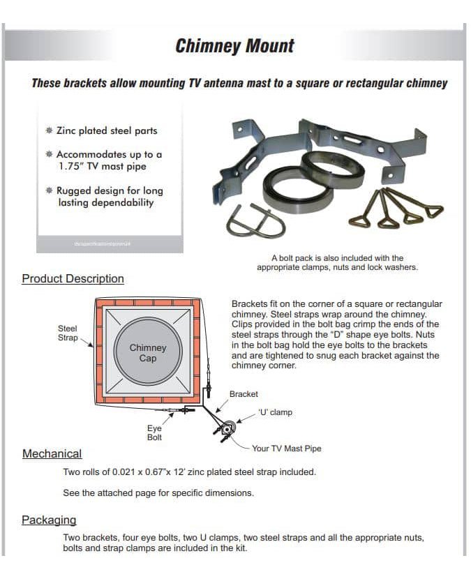 "Y" Style Chimney Antenna Mount with 4" Stand - off and Galvanized 12' Steel Straps (PVCM24) - The Satellite Shop